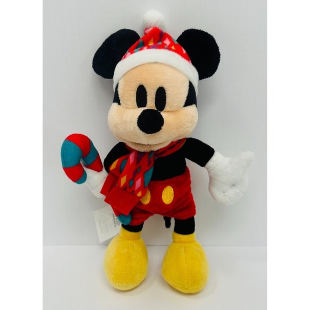 Disney‎ Store Christmas Mickey Mouse 9" w/ Candy Cane Stuffed Plush Toy 2018